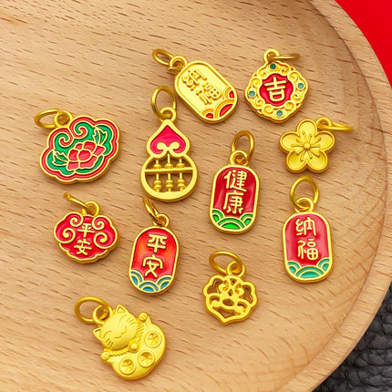 10/15pcs Antique & Sand-Gold Alloy Pendants for Wealth, Prosperity, and Good Fortune. DIY Chinese-style Charms for Bracelets