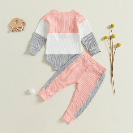 Newborn Infant Baby Girl Clothes Ribbed Knitted Long Sleeve Romper Long Pants Stretchy Fall Outfits