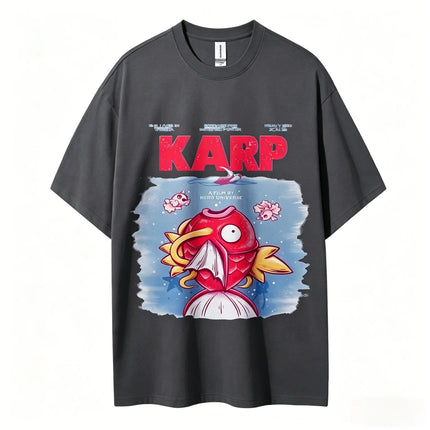 Trendy Harajuku Pokemon Magikarp KARP Graphic Print Cotton Crewneck Oversize Unisex Cool Funny Vintage Cartoon Streetwear Tees