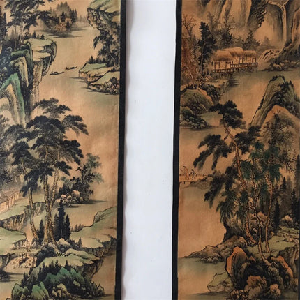 Chinese Ancient Paper Calligraphy Paintings Scrolls Poems Tang Yin's landscape Four Map Art Decorative Wall Hanging
