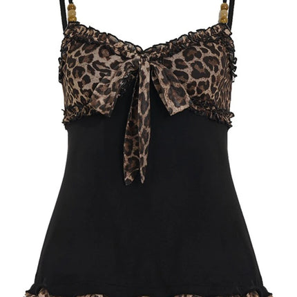 American Hotsweet Y2k Leopard Camisole Women Retro Streetwear E-girl 90s Dark Gothic Sexy Patchwork Lace-up Crop Tank Top Femme