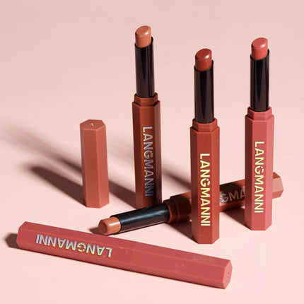 Peach Nude Velvet Matte Lipstick 12 Color Waterproof Lipstick Pencil Long-Lasting Highly-Pigment Rose Wood Lip Stain Tint Makeup