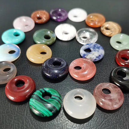 🔥RX8-1 Natural Stone Big Hole Beads Flat Round Pink Quartz Agate Jades Crystal Bead For DIY Lucky Jewelry Making