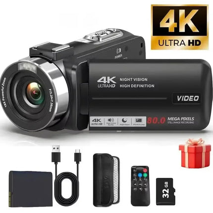 4K Video Camera Camcorder Ultra 80MP Digital Camera Vlogging Camera for YouTube 3.0" IPS 270° Screen IR Night Vision Handheld DV