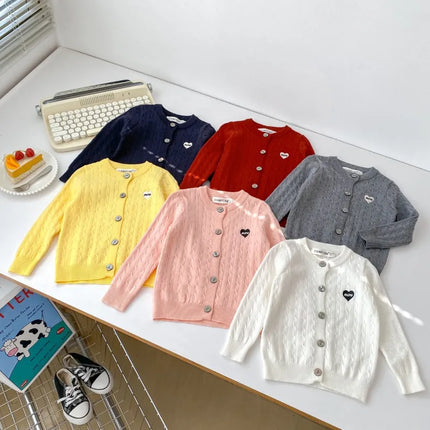 Girls' Baby Twisted Sweater Foreign Casual Love Knitted Cardigan Jacket  Girls Sweater Children's Clothing Medium and Small