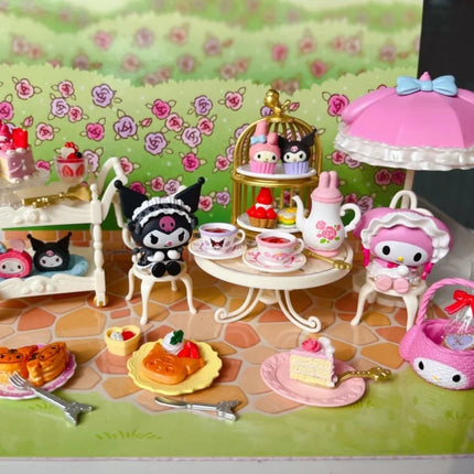 Original Re-Ment Sanrio Miniature Scene Kuromi Melody Afternoon Tea Party Dessert Blind Box   Anime Character Toys Decoration