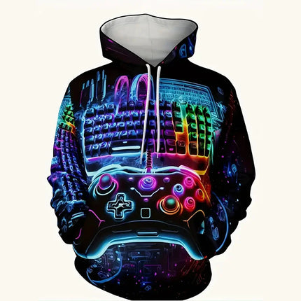Gamepad Game Player Funny Hoodie For Men Graffiti Neon Smoke Graphic Hooded Coat Children Best Gift Long Sleeve Kids Hoodies