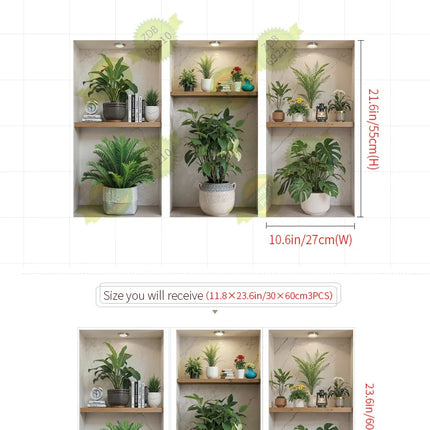 3pcs/set Simulated Archway Niche Potted Plant Painting Stairway Entrance Hall Wall Stickers Peel & Stick Art Mural Wall Decals