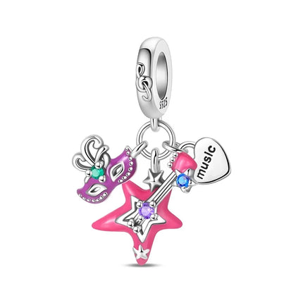 Hot Sale Rock Music Guitar Charms 925 Sterling Silver Dangle Pendant Fit Bangle Bracelet Necklace DIY Jewelry