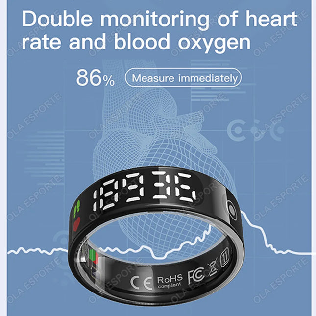 SR08 Smart Ring with Charging Box for Men Women LED Display Screen Gesture Control Health Monitor 5ATM Waterproof Sports Rings