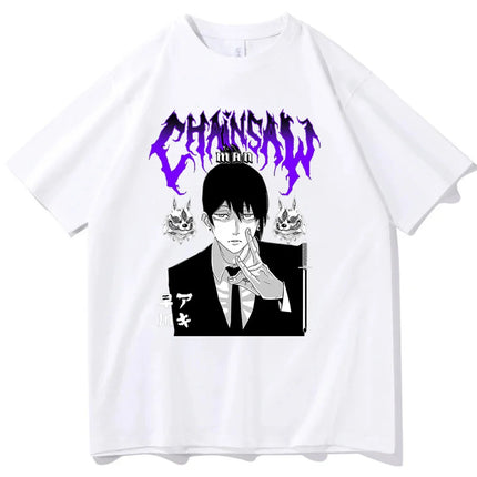 Chainsaw Man cotton shirt teen University graphic Grunge Retro t-shirt Classic Punk 2000s Trendy