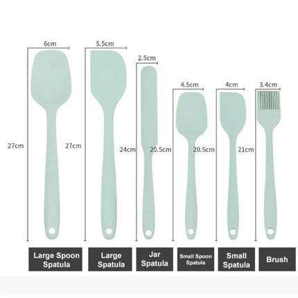 Silicone Kitchenware 6-Piece Set, Cream Integrated Scraper, Spatula, Oil Brush, Size Scraper Set
