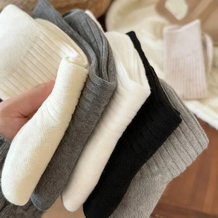1/6pairs Cashmere Wool Socks Women's Winter Thicken Warm Black White Pack Set Thermal Japanese Fashion Solid Color