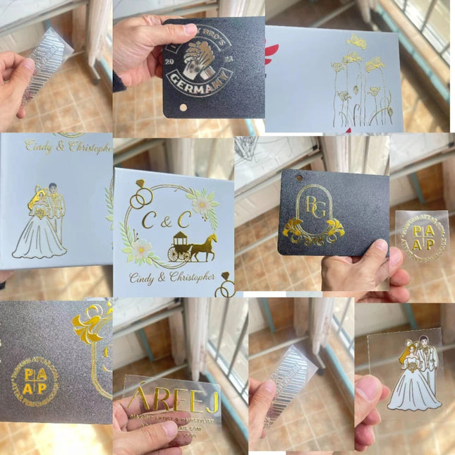100pcs Personalized Logo 3D Stickers Custom Shiny Gold UV DTF Transfer Stickers Waterproof Wedding Labels Company Brand