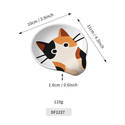 1PC Cat-Shaped Ceramic Spoon Rest, Cute Pet Pattern Dipping Sauce Dish, Multi-Color Spoon Holder & Snack Tray, Heat-Resistant &