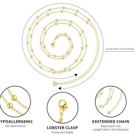 Waist Chain for Women Waterproof, 14K Gold Plated STAINLESS STEEL Layered Belly Chain Sexy Bikini Satellite Beads Body Jewelry