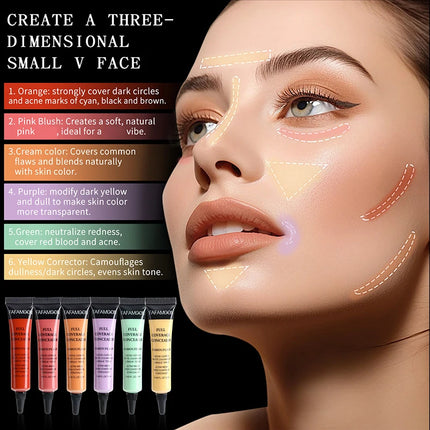 Full Coverage Waterproof Liquid Concealer LongLasting Oil Control Green Purple Orange Contour Matte Nude Facial Concealer Makeup