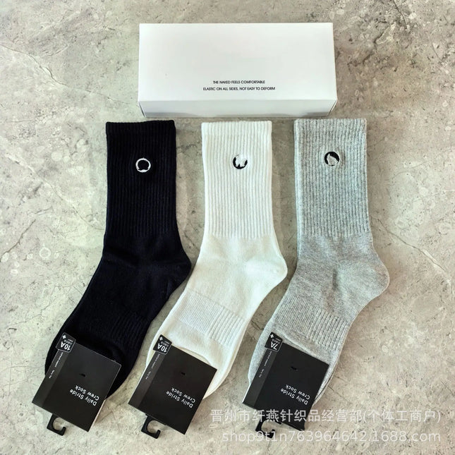 New Men Women Combed Cotton Embroidered Logo Two Bars Casual Sports Socks Running Fitness Breathable Trendy Socks
