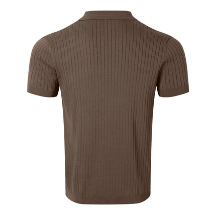 Summer Men's Retro Knitted Lapel Striped Polo Shirt Solid Color Short Sleeve Fashion Light Luxury Popular Knitwear M-3XL