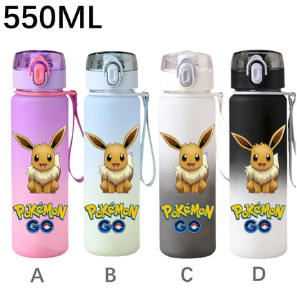 550ML Pokemon Sports Water Bottle Pikachu Mewtwo Gengar Eevee Portable Cartoon Drinking Cup Outdoor Hiking Gym Fitness Jugs