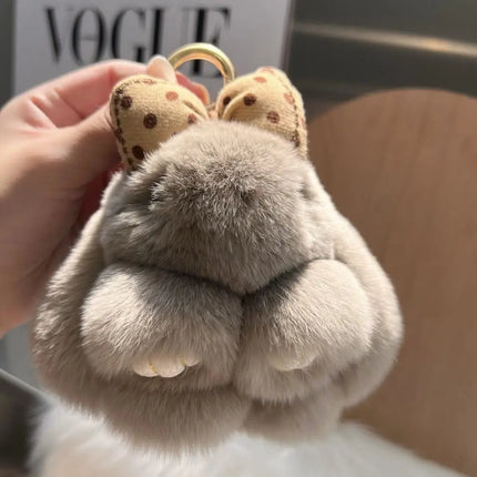 Cute Fluffy Bag Charm Bunny Keychain Pompoms Rabbit Fur Keychain Plush Dolls Hair Bow Plush Rabbit Car Key Ring
