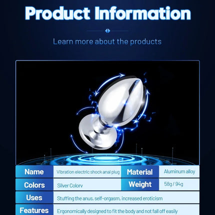 1set, Man and Woman Metal Electric Shock Anal Plug, Vibrating anal plug, butt plug, G-spot masturbation, Passionate party, adult