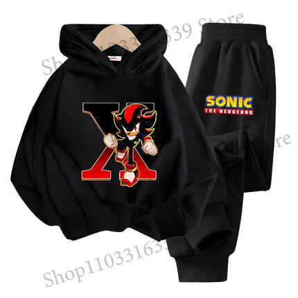 Sonics Hooded Sweatshirt Sets Anime Long Sleeves Pants Suit Boy Cartoon Hoodie Pants Set Kids Sports Tops Spring Autumn Clothes