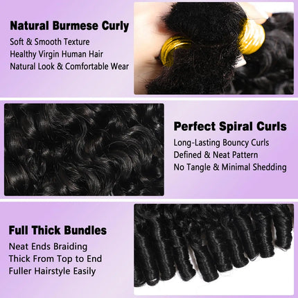 12A Human Braiding Hair for Boho Braids Burmese Curly Spiral Ends Bulk Unprocessed Virgin Hair 1 Bundles/Lot 60g/1Pack Salon-Quality Deep Wave Bulk Human Hair For Braiding
