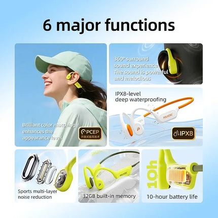 POLVCDG X9 Bone Conduction Swimming Earphones 32G IPX8 Waterproof Open Swimming Running Bicycle Earphones Ear Hanging Earphones