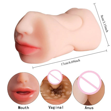 Realistic Male Masturbation Blowjob 3 IN 1 Artificial Vagina Masturbator Cup Deep Throat Oral Anal Clit Adult Products Sex Toy18