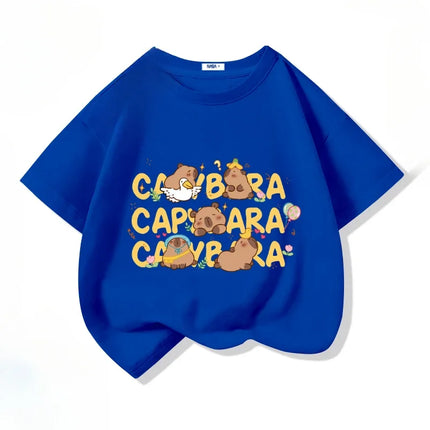 Cartoon Capybara Print Cotton Cool Children's T-shirt Short Sleeve Summer 100% Cotton New Fashion Boys Girls Tee Top Kid Clothes