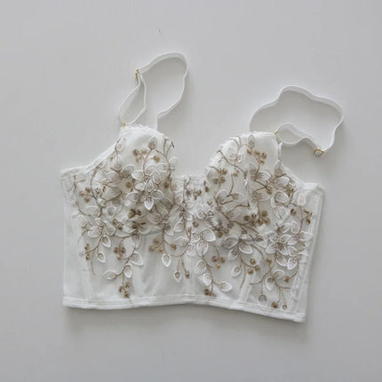 Three-Dimensional Embroidered Bra Sexy Lace Fishbone Corset Widened Breastplate With Steel Ring 1/2 Half Cup Bralette Underwear
