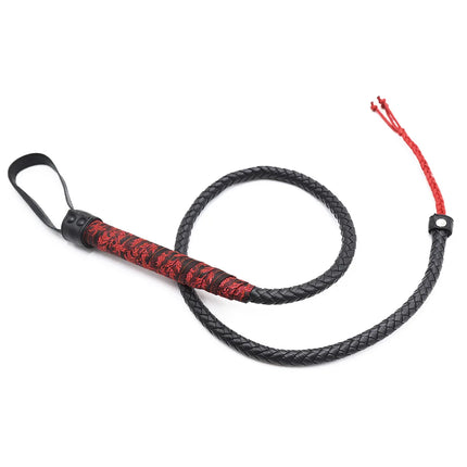 Long Woven Leather Whip with Embroidered Handle BDSM Bondage Bullwhip Spanking Paddle Pony Play Slave Role Play Adult Sex Toy