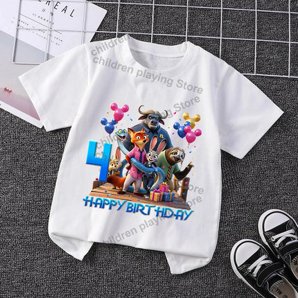 Zootopias Series Child Birthday T-Shirt Hot Movie Cartoon Number Clothes Summer Boy Girl Short Sleeve Tees Casual Cute Tops Gift