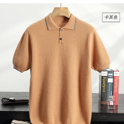 100% Goat Cashmere T-shirt Men's POLO Collar Short Sleeve Pullover 2025 Spring/Autumn New Fashion Knit Business Casual Tank Tops