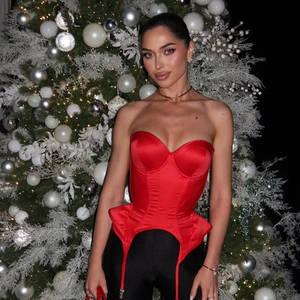 Sexy Slim Red Tube Top Women's Fashion Sleeveless Backless Solid Closed Waist Sling Female 2026 Spring Summer Lady Vest Party