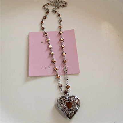 Goth Y2k Aesthetic Heart Locket Pendant Open Female Silver Color Stainless Steel Photo Frame Charm Necklace Women EMO Jewelry