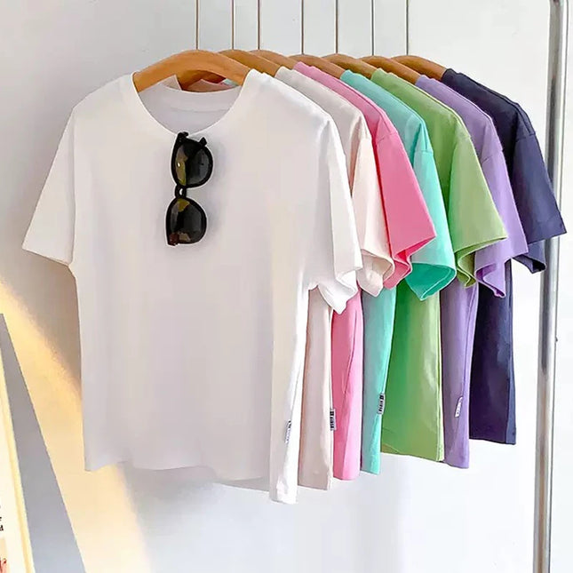 Kids Loose Short-sleeved T-shirt Summer New Pure Cotton Round Neck Boys Girls Solid Color Tee Teen Girl Clothes 12-14 Years