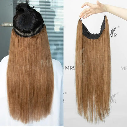 #1 Jet Black Fish Line Wire Hair Extensions Invisible Clip in Human Hair Extensions 4 Clips Real Natural Hair 12-24Inch