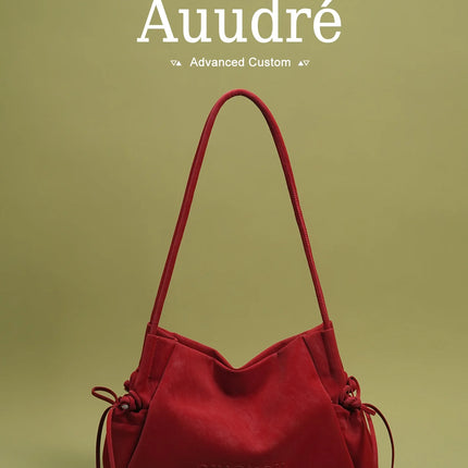 Audre Red Large Capacity Commuter Tote Bag Women's Underarm Fashionable 2026 New Style Soft Handbag Magnetic Buckle Closure