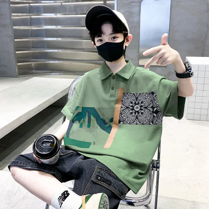 Children's wear boys' summer T-shirt 2025 new item, Zhongda children's summer boys' summer style, pure cotton polo shirt, short