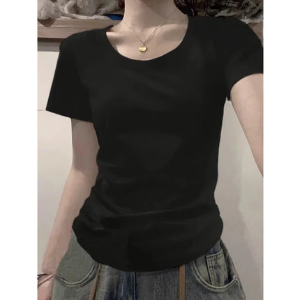 Slim Fit ort Sve T-irt Women's Base Layer irt Korean American Pure Desire Design Sensation Small Cro Spicy Girl Top