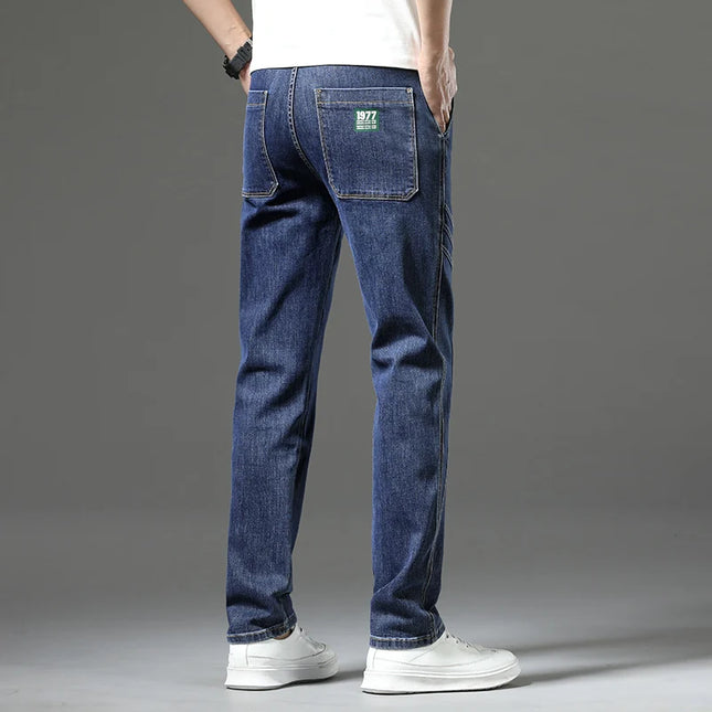 Luxury Stretchy Straight Leg Jeans Plus Size Loose Fit Fashionable Printed Bottoms Versatile High Waist Denim Trousers