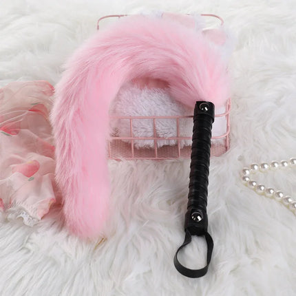 Fetish PU Leather With Fox Tail Whip Flogger Handle Spanking Paddle Flirting BDSM Adult Game Erotic Sex Toys for Women Couples