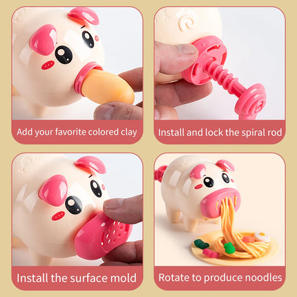 Cartoon Cute Pig Noodle Machine Clay Set Game Noodle Machine Multiple Molds Knife Fork Clay Set Toys "