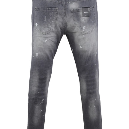 6058 Four Seasons New Men's Wash Grinding Hole Patch Paint Splash Ink Micro-bullet Leg Grey Jeans for Men