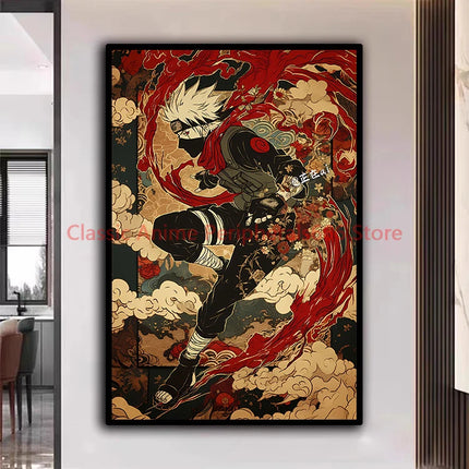 Naruto Poster Kakashi Sasuke Itachi Uchiha Akatsuki Anime Character Ukiyo-e Oil Painting Modern Home Decoration Aesthetic Gift