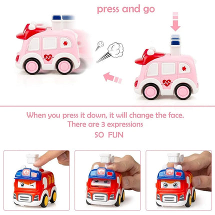 Toddler Press and Go Vehicle Cartoon Baby Mini Ambulance Police Car Fire Truck Excavator Model Gift for Kids Toys