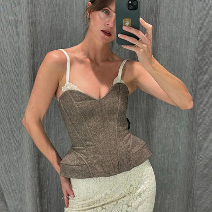 Women's Vest Spaghetti strap Corset Top Street Female Panelled V-neck Sleeveless Backless Slim Party Evening Tops New Streetwear