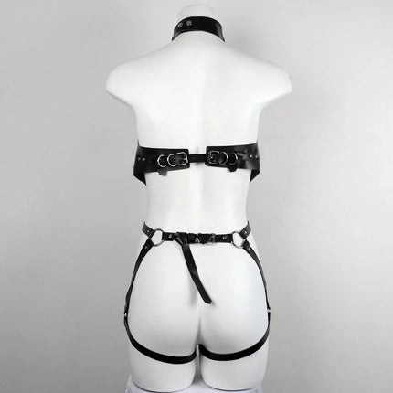 Women Fashion Sexy Harness Waist Belt Set PU Leather Harness Waist Erotic Body Leg Garter Belt Goth Clothing Accessoly